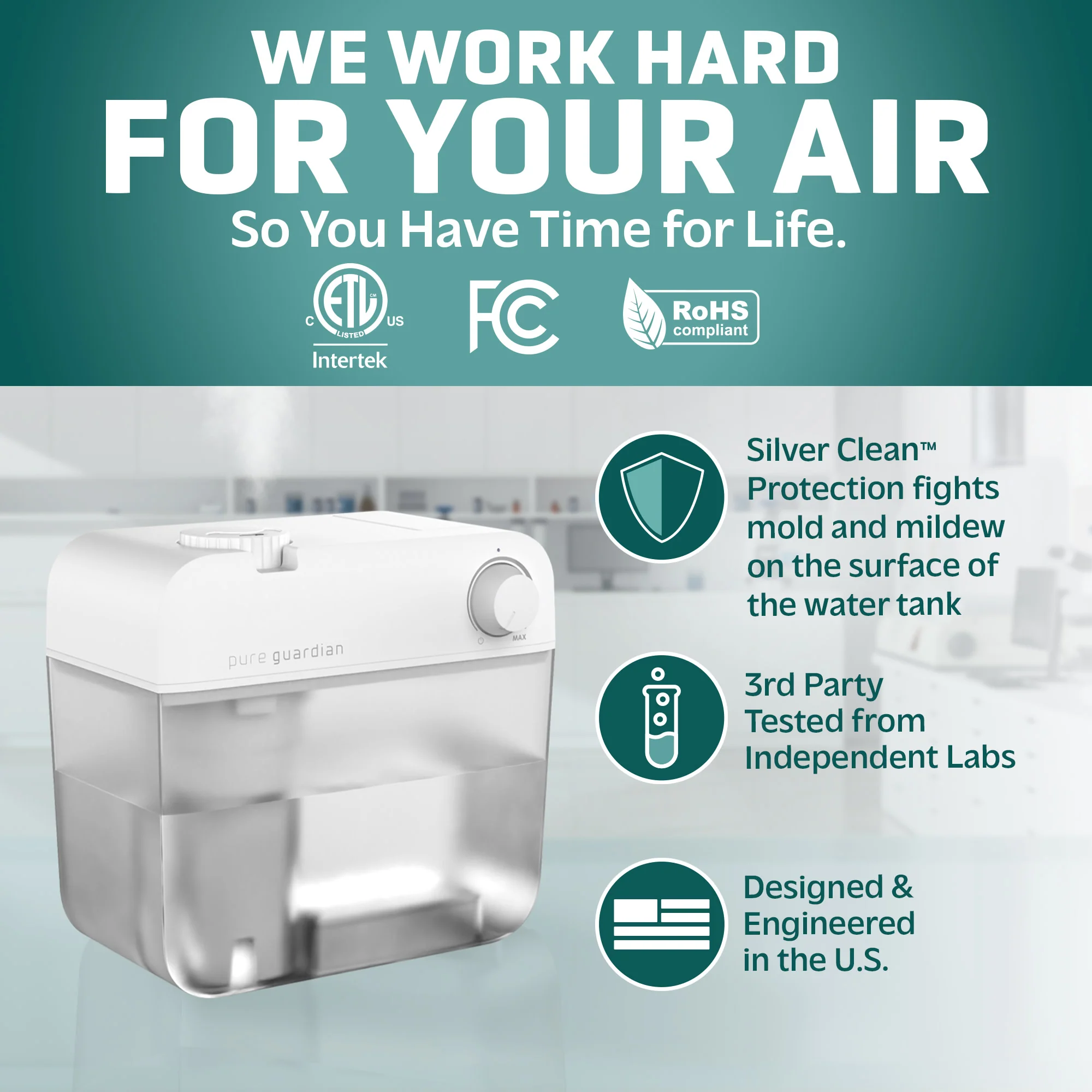 PureGuardian H1035W 40-Hour, 1-Gallon, Easy to Clean Cool Mist Ultrasonic Humidifier - Image 7