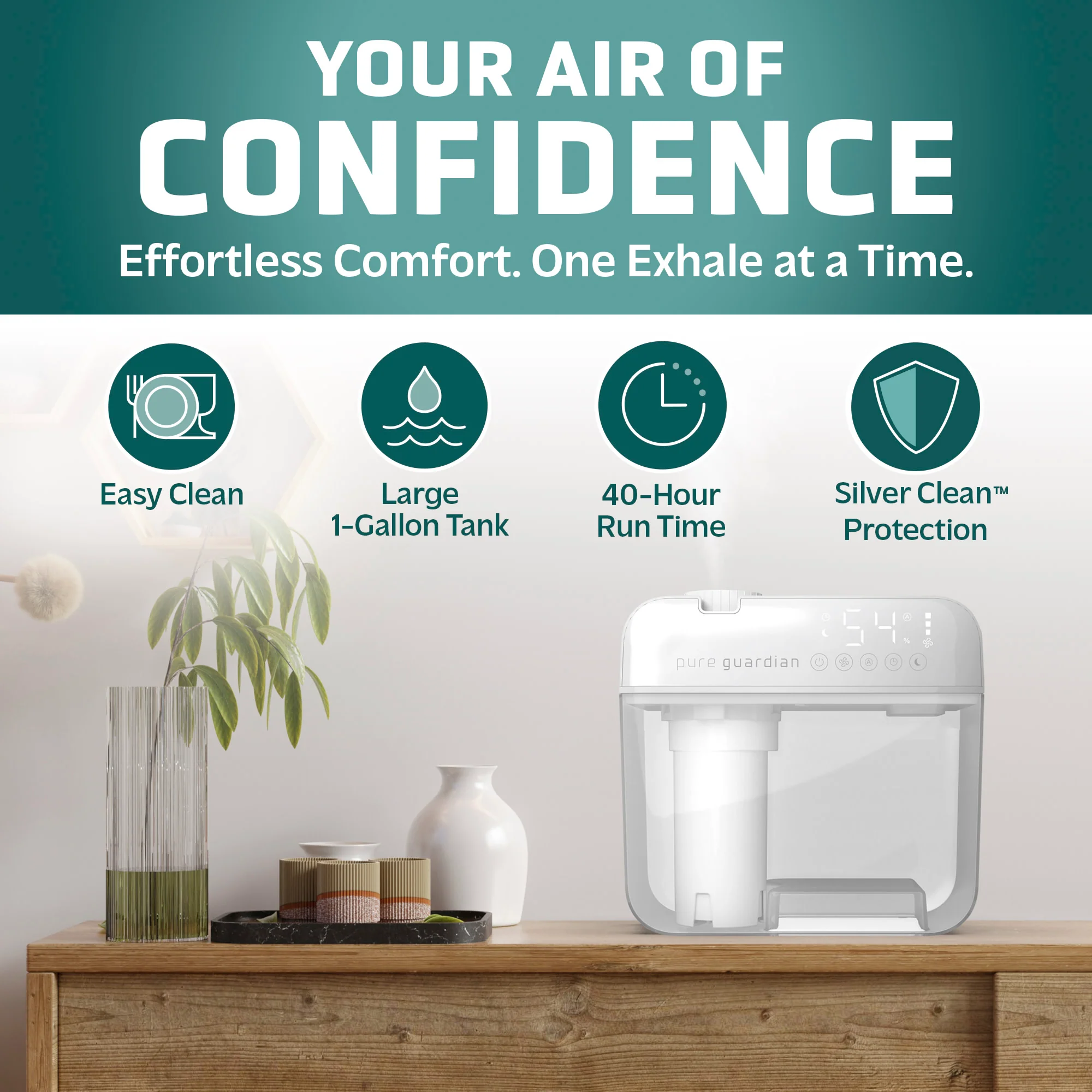 PureGuardian H1050W 1.2 Gallon Cool Mist Ultrasonic Humidifier, White - Image 2