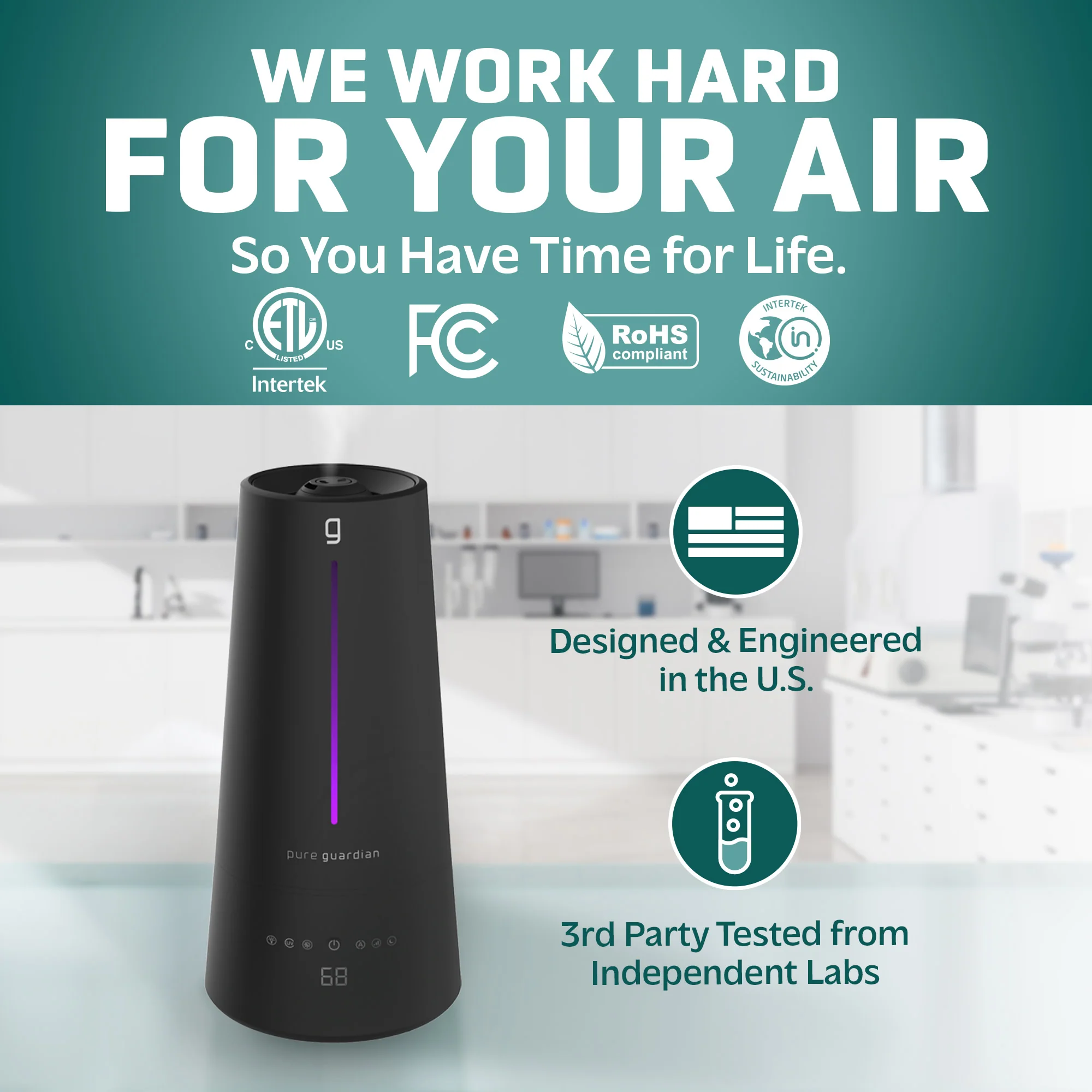 PureGuardian H5665B 90-Hour, 1.5 Gallon Warm and Cool Mist Ultrasonic Humidifier with Humidistat and UV-C - Image 7