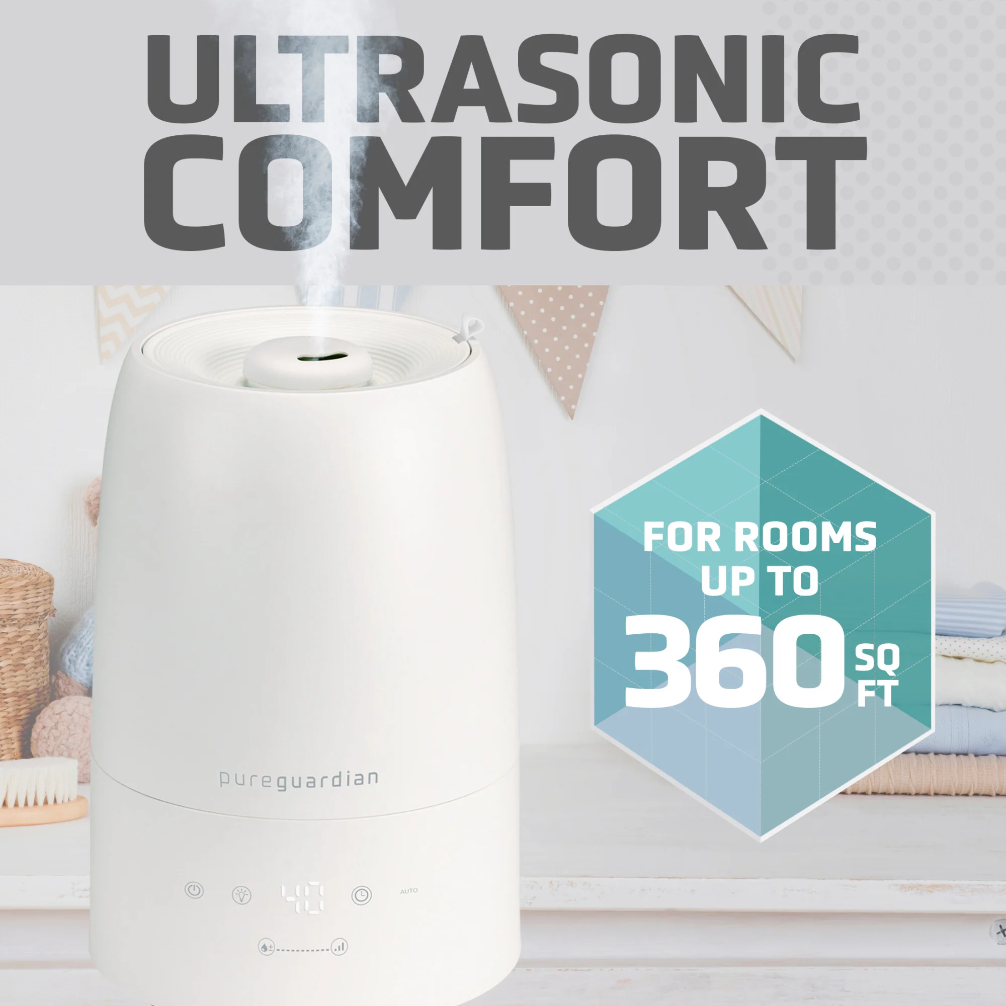 PureGuardian H955W 30-Hour Ultrasonic Top Fill Cool Mist Humidifier with Humidistat, .50 Gallon - Image 5