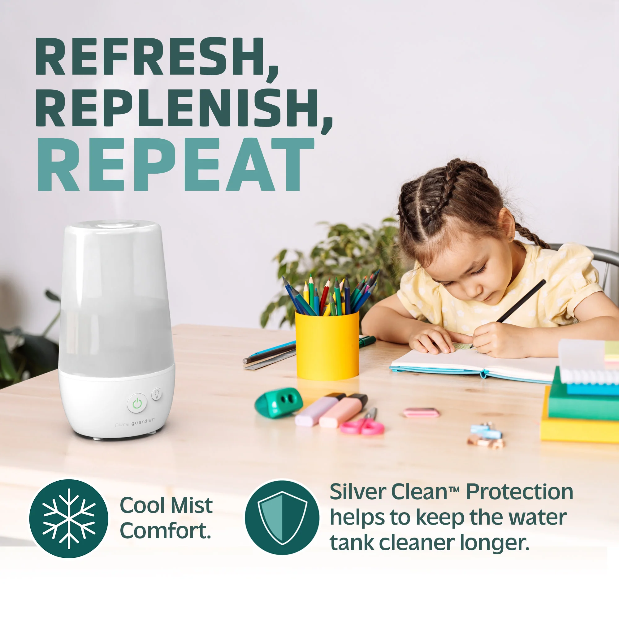 PureGuardian H965WC 1-Gallon Ultrasonic Cool Mist Humidifier, White - Image 2