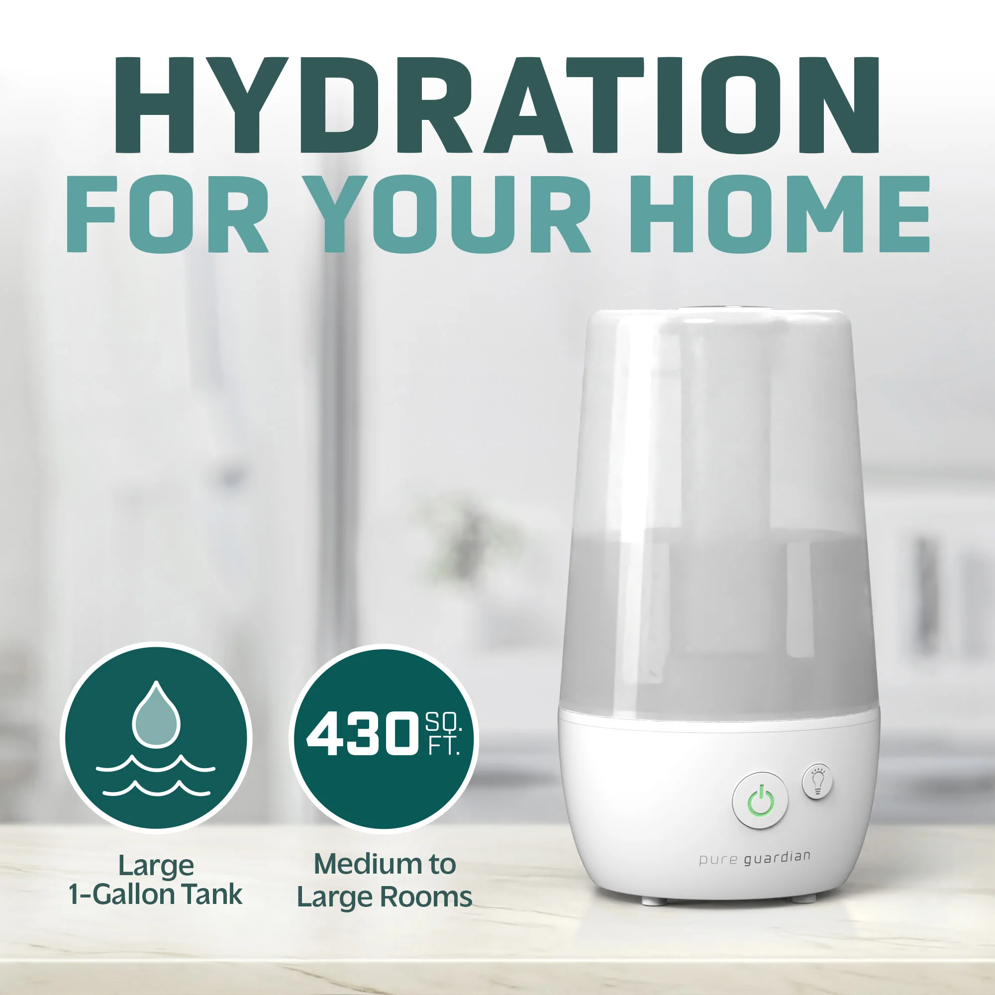 PureGuardian H965WC 1-Gallon Ultrasonic Cool Mist Humidifier, White - Image 3