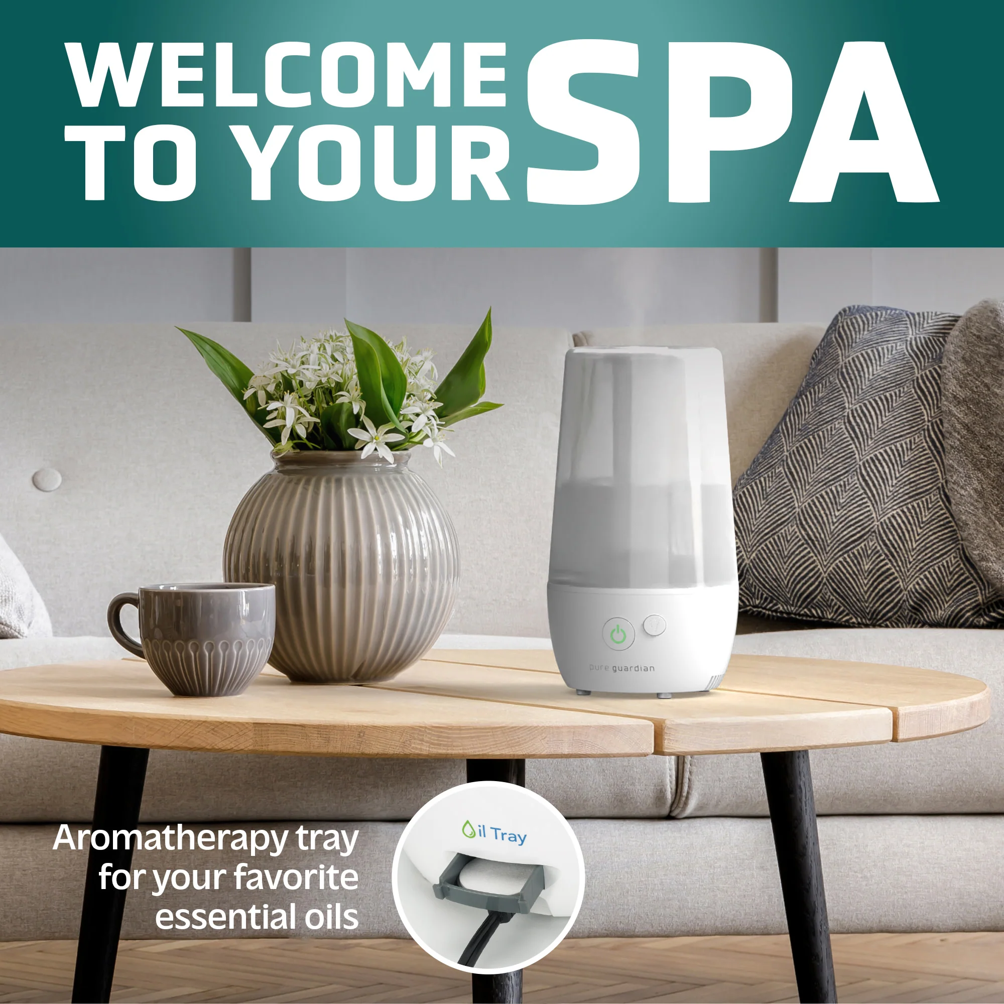 PureGuardian H965WC 1-Gallon Ultrasonic Cool Mist Humidifier, White - Image 6