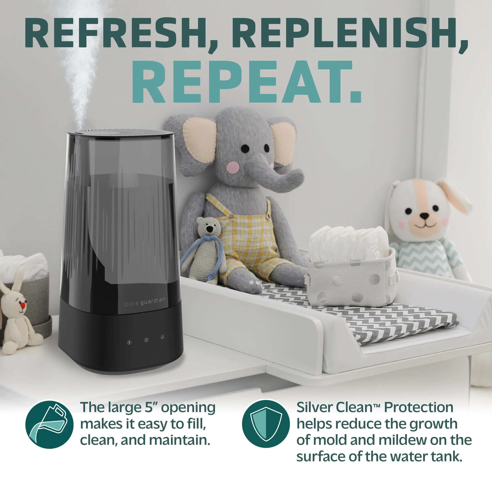 PureGuardian H980C 70-Hour Ultrasonic Cool Mist Humidifier, 1-Gallon - Image 5