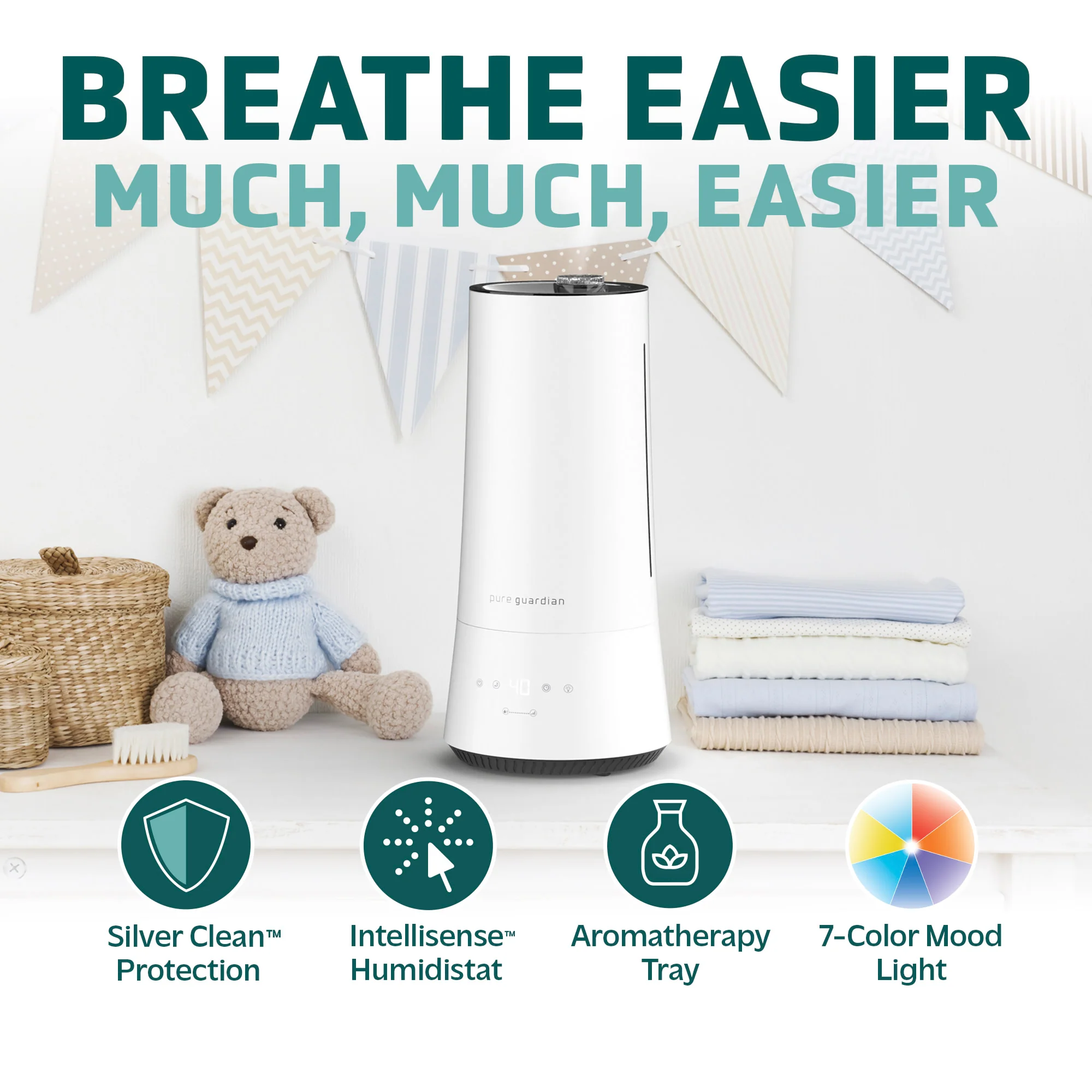 PureGuardian H997W 90-Hour Ultrasonic Humidifier with Humidistat, 1.6 Gallon - Image 3
