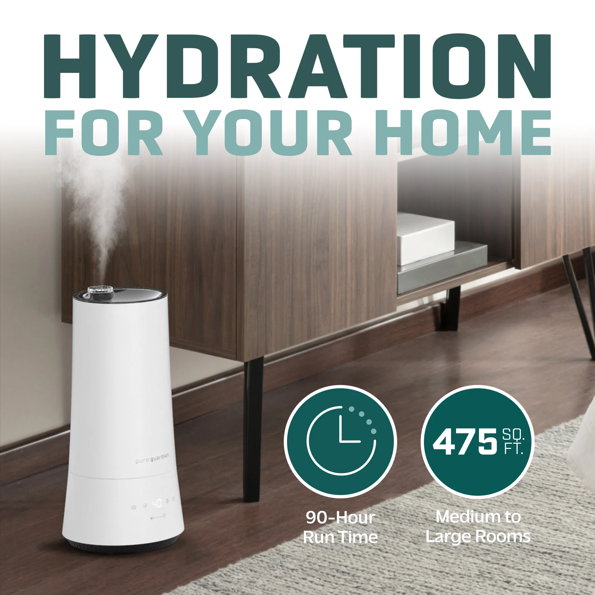 PureGuardian H997W 90-Hour Ultrasonic Humidifier with Humidistat, 1.6 Gallon - Image 4