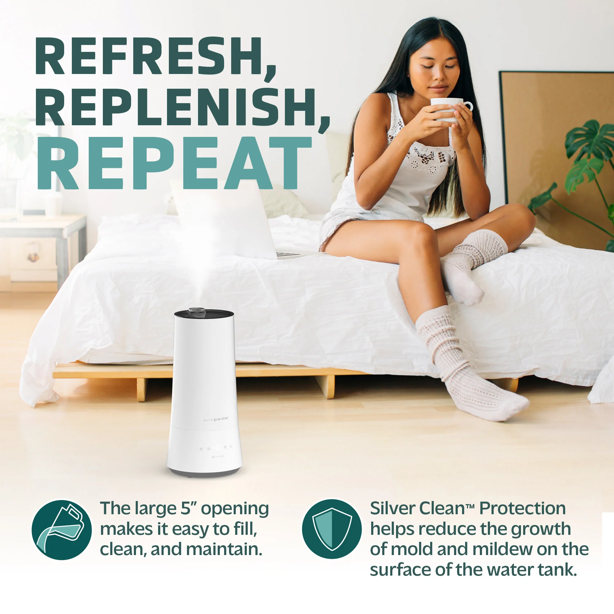 PureGuardian H997W 90-Hour Ultrasonic Humidifier with Humidistat, 1.6 Gallon - Image 5