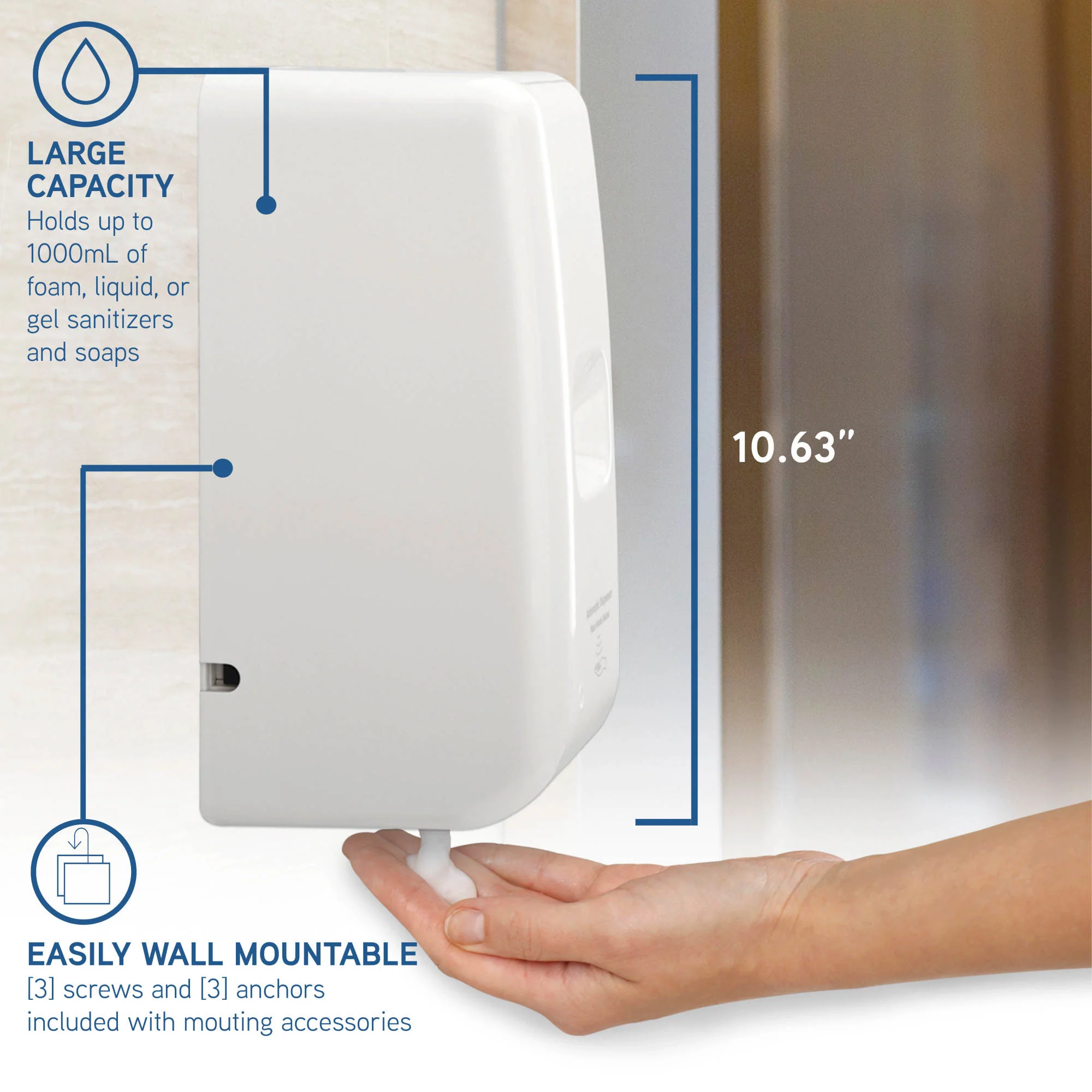 PureGuardian SD495 Automatic Hands Free Soap and Sanitizer Wall Mounted Dispenser for Office, School, Clinic and more, Large Capacity 1,000ml - Image 5