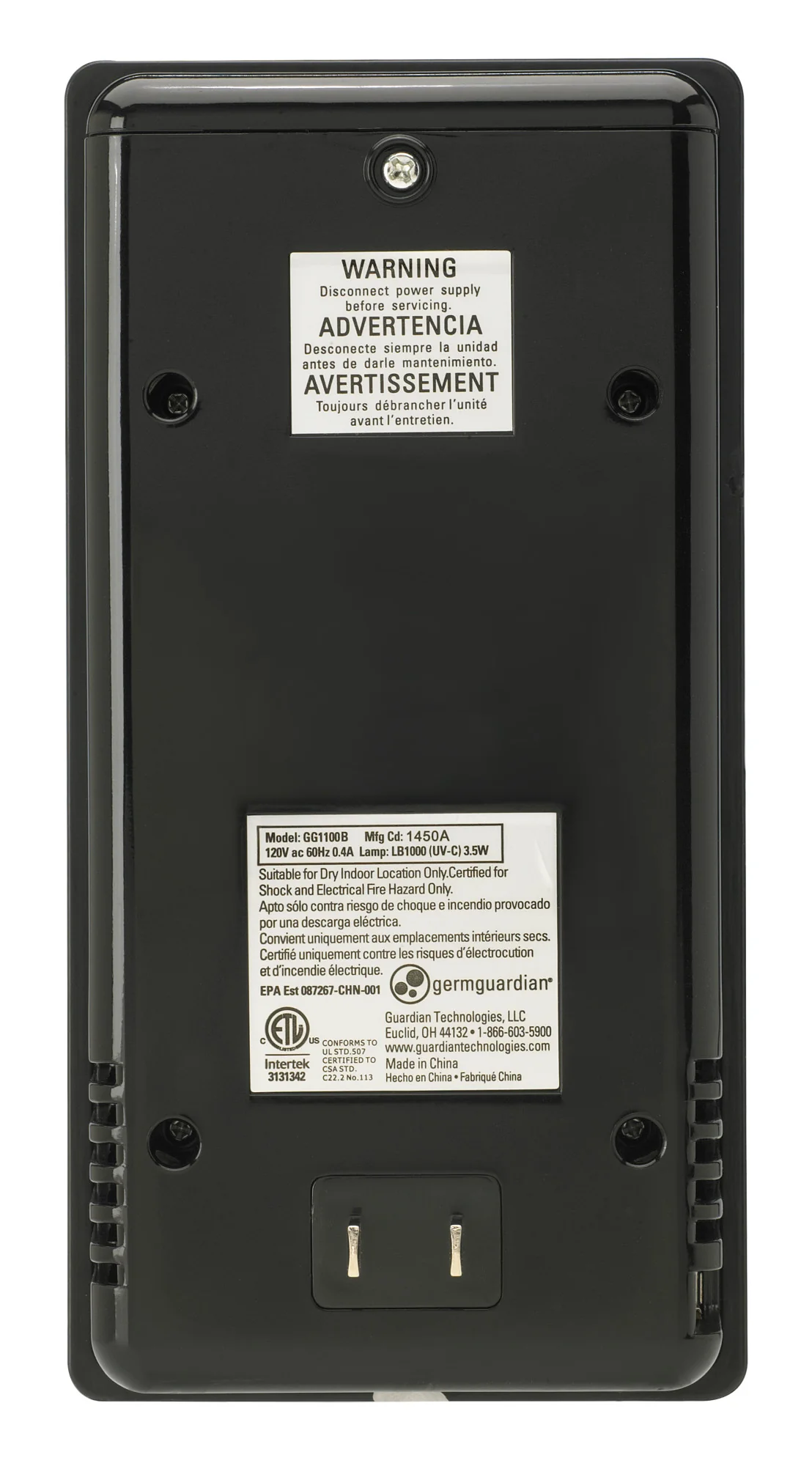 GermGuardian GG1100 Elite Pluggable UV-C Air Sanitizer, Odor Reduction (black) - Image 7
